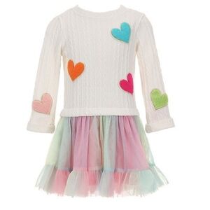 Rare Editions White Sweater Dress with Colorful Hearts Size 6 Girl